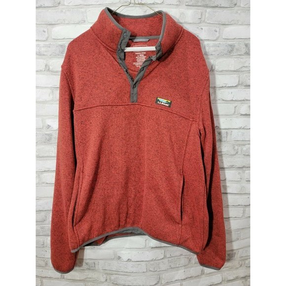 LL Bean‎ L-REG Sweater Orange Autumn Pullover 1/4 snap Mock Neck Slightly Fitted - Picture 1 of 10